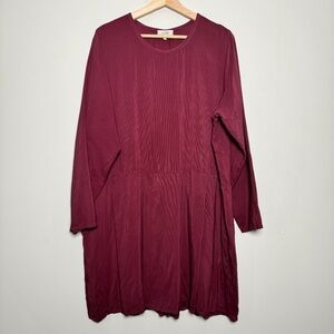 Flax by Angelheart Silk Pleated Midi Dress in Greig Bordeaux Red Sz L